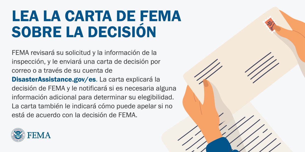 #Florida: ¿Necesita ayuda para entender una carta de FEMA? 📞Llame al 800-621-FEMA (3362) o visite un DRC cerca de usted: 💻 fema.gov/drc 📱 Textee DRC y su código postal al 43362 Info: fema.gov/es/press-relea…