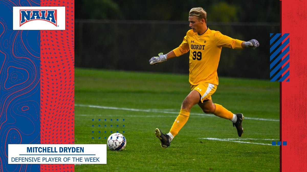 M⚽️
Mitchell Dryden from <a href="/dordtdefenders/">Dordt Defender Athletics</a> in the latest #NAIAMSoccer Defensive Player of the Week thanks to 22 saves in two matches. 

See why here  --> bit.ly/46fvrMJ 

#collegesoccer #NAIAPOTW