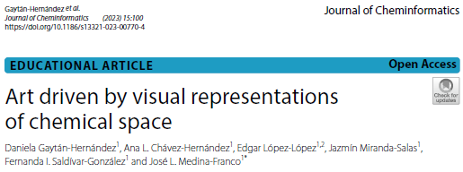 Exited to share our progress towards combining #chemoinformatics with #art through visual and artistic representations of #chemicalspace. More details of the project here 👉 rdcu.be/dpase <a href="/jcheminf/">Journal of Cheminformatics</a> 
Dani Gaytan, <a href="/AnaLChvez2/">Ana Luisa Chávez</a> <a href="/EdgarLpezLpez10/">Edgar López-López</a> <a href="/fersaldivar11/">Fernanda Saldivar</a> Jazmin Miranda