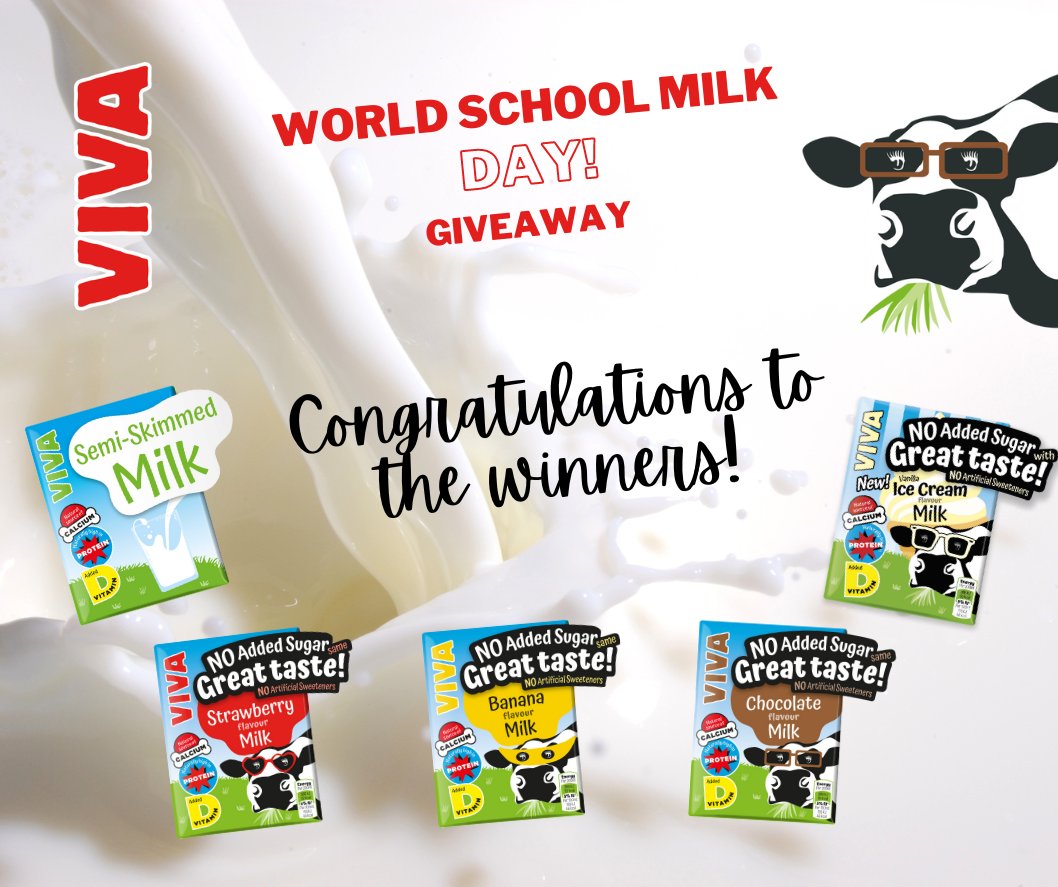 Thank you to everyone who entered our World School Milk Day Competition, and congratulations to our ten lucky winners, who will each receive a case of their favourite VIVA Flavour Milk! 

#vivamilk #lakelanddairies #giveaway #worldschoolmilkday