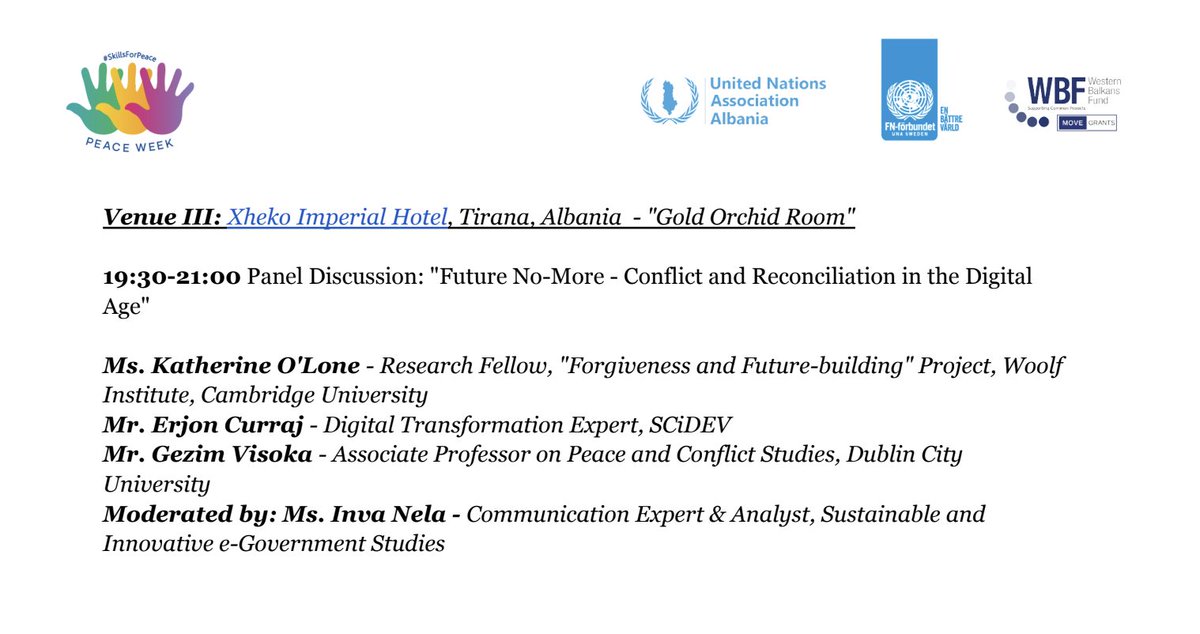 This evening I'll present (remotely) part of my research on digital peacebuilding at the Western Balkans Youth Forum organized by the UN Association Albania (@una_albania) in Tirana!