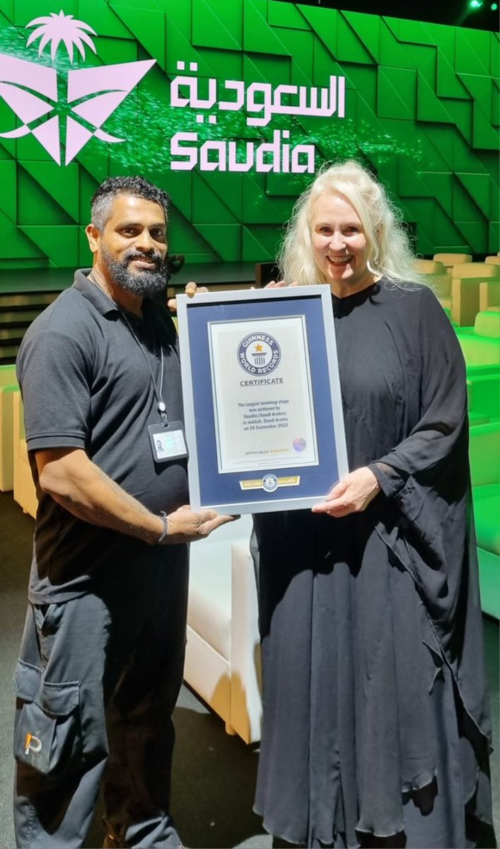 Kudos to Freddy and our team for delivering a record-breaking 24-metre revolving stage at #SaudiaAirlines' rebrand launch in #Jeddah! Thanks to Pico for partnering with us to secure the "Largest Revolving Stage" Guinness World Record on behalf of Saudia Airlines.🏆 #ProtecEvents