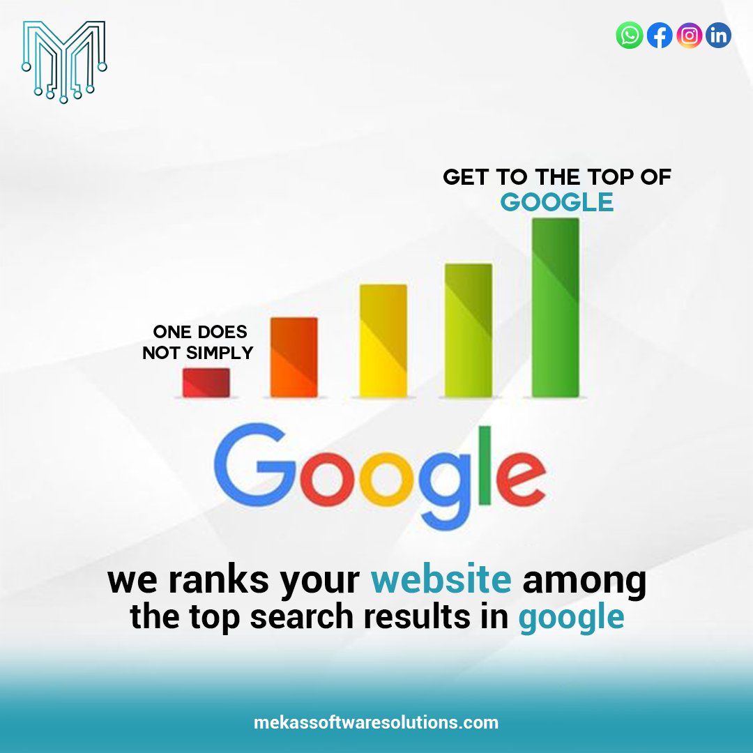 MekasSoftware's tweet photo. "Want your website at the top of Google's search results? We've got the tools and expertise to make it happen! 🚀🔝
#SEO #TopRankings #OnlineVisibility #mekas #mekassoftwaresolutions #SearchEngineOptimization #WebsiteRanking #GoogleSearch #TopSearchResults #DigitalMarketing #SERP https://t.co/AbHtf0n5c7