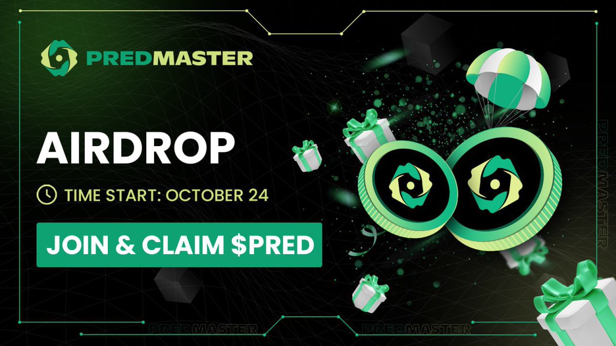 🆕 New Airdrop : Predmaster
🎁 Reward : 10 $PRED ~$7 &amp; 10 $PMT to experience the product ( For All Participants )
📅 Distribution Date : November 4th, 2023
📌 Register : 
wn.nr/G3DqVgC
-Follow Twitter
-Retweet
-Join Telegram &amp; Follow Social Media
-Submit BSC Address