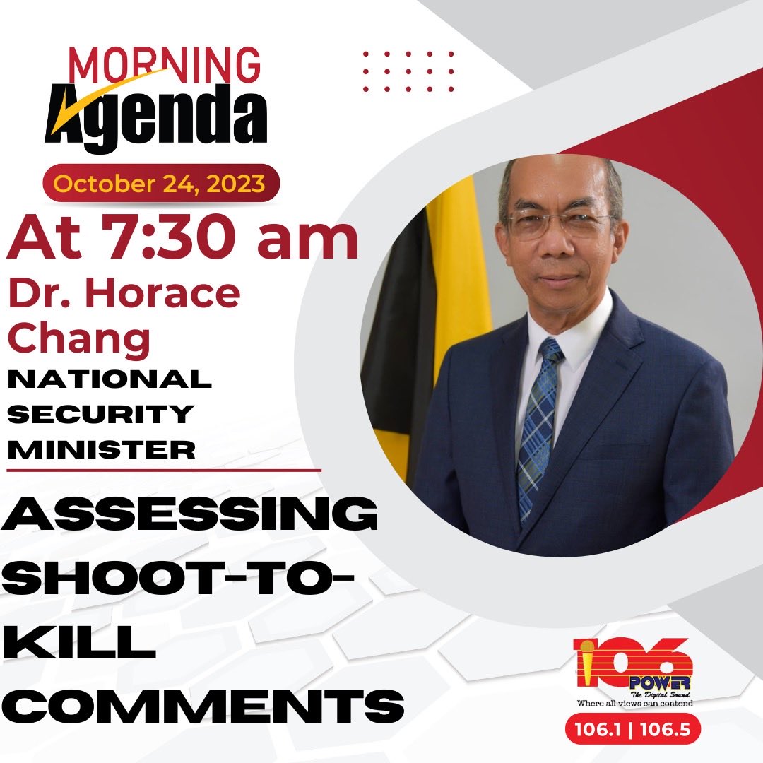 On the Monday Morning Agenda at 7:30 am, ⁦⁦<a href="/Sanjayolewis/">Sanjay Lewis</a>⁩ ⁦<a href="/yooneedmorejodi/">Jodi-Ann Quarrie (Yoo Need More Jodi)</a>⁩ ⁦<a href="/HoraceChangJM/">Dr. Horace A Chang</a>⁩ ⁦<a href="/JAForJustice/">Jamaicans For Justice (JFJ)</a>⁩ ⁦<a href="/SUFJamaica/">StandUpForJamaica</a>⁩ ⁦<a href="/Power106fmJa/">Power 106FM</a>⁩ ⁦<a href="/1spotmedia/">1SpotMedia</a>⁩