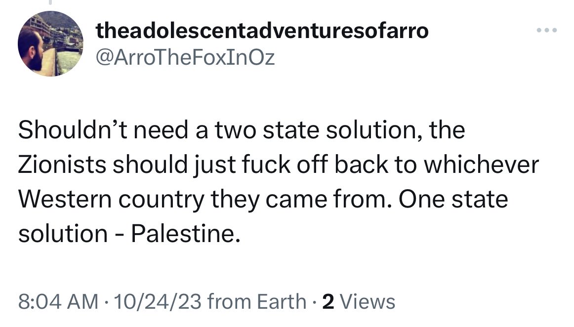 I respect the honesty of this Tweet. Most Israel haters around the world know the terrorists in Gaza, West Bank & Lebanon oppose any sized Israeli state. They want Israel to die & would be happy for the Jews to die too or go elsewhere except the Mideast where so many came from.