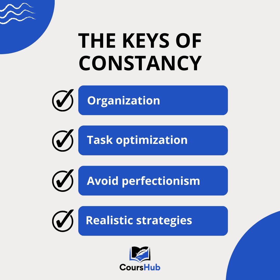 cours_hub's tweet image. In the pursuit of your goals and dreams, it's essential to embrace certain principles that can help you stay on track, overcome challenges, and ultimately succeed. Here are four key elements to guide you on your journey: 
#ConsistencyMatters #SuccessPrinciples #OrganizeForSuccess