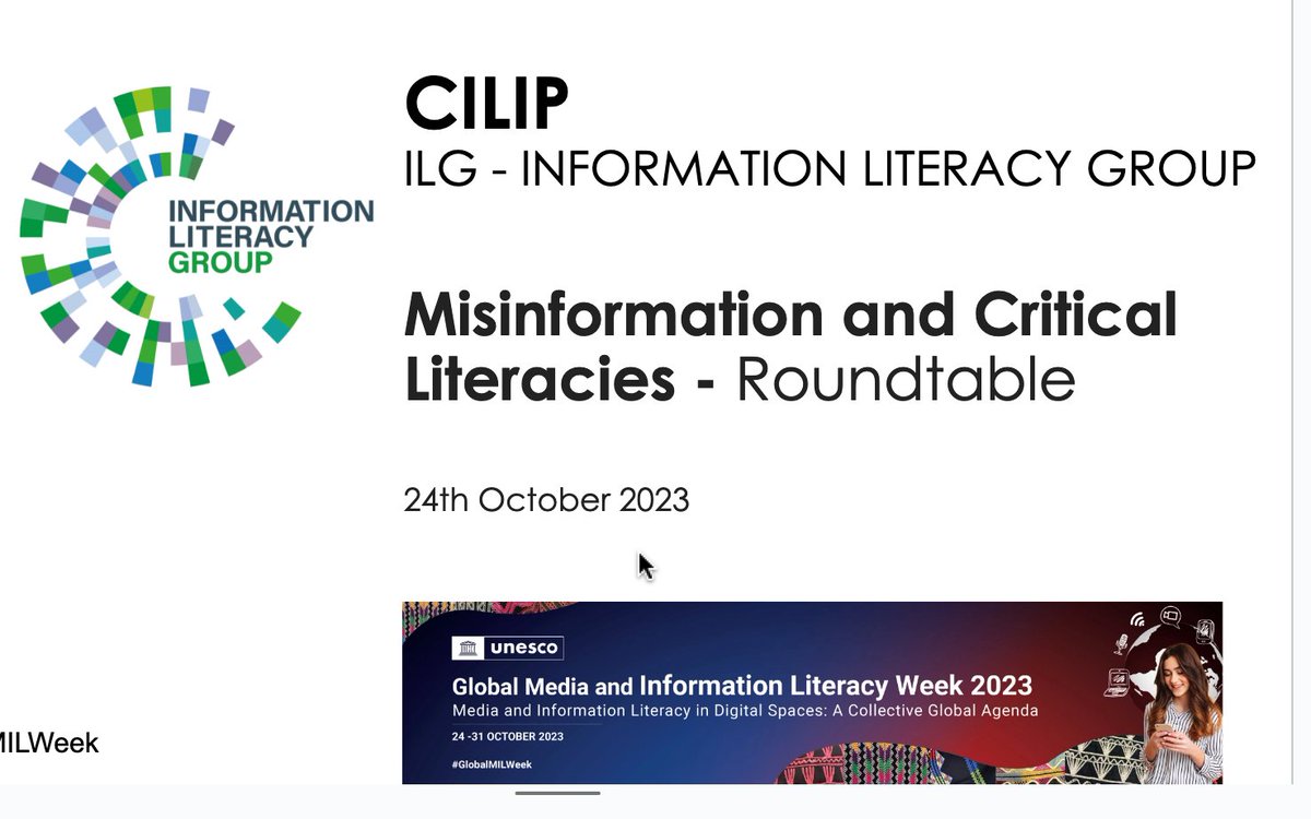 Happening now: Misinformation and Critical Literacies - Roundtable @infolitgroup #GlobalMILWeek