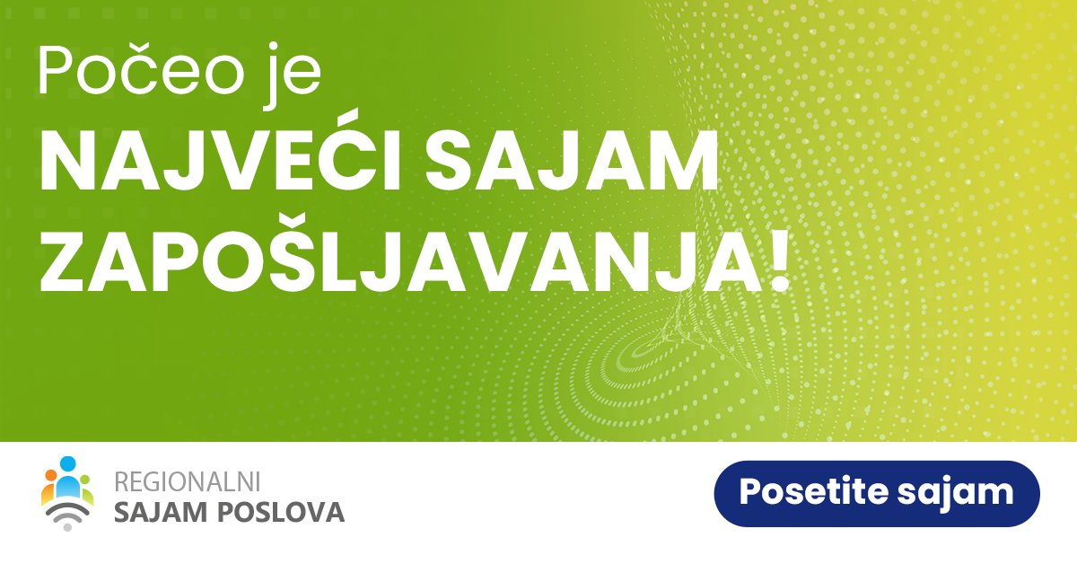 Počeo je 14. po redu online Regionalni Sajam Poslova,  Ove godine, sajam  traje od 24. do 31. oktobra na adresi rs.regionalnisajamposlova.com, u okviru kog  možete pronaći idealnu poziciju među 500 poslovnih prilika, od strane preko 50 kompanija u Srbiji