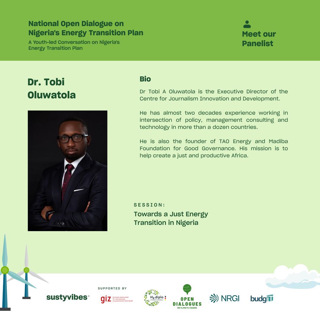Meet our Panelist,  @tobioluwatola, the Executive Director of @CJIDAfrica. 

Dr Tobi has almost two decades of experience working in the intersection of policy, management consulting, and technology.

In this panel session, he will join other panelists to discuss the pathway to a