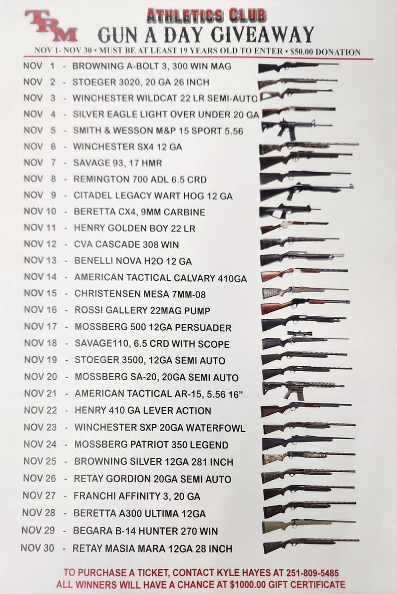 trmillertigers's tweet photo. Limited tickets still available!!
There will be a winner every day in the month of November!!
Get your ticket from a local business, a coach, or contact Kyle Hayes! #WeAreMiller #GunRaffle https://t.co/nN0lZfYC7r