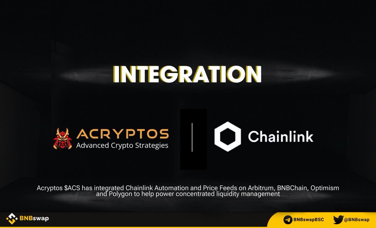 📢 <a href="/acryptosdao/">ACryptoS.com ⚔️</a> $ACS has integrated <a href="/chainlink/">Chainlink</a> Automation and Price Feeds on <a href="/arbitrum/">Arbitrum</a>, @BNBChain, @optimismFND and <a href="/0xPolygon/">Polygon | POL</a> to help power concentrated liquidity management 

More details 👇 medium.com/acryptos/acryp…

$LINK #ACS #Crypto #Link #Chainlink