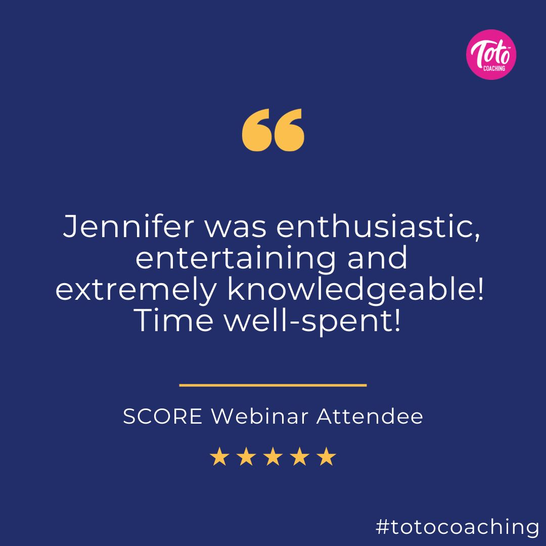 jen_derosa's tweet photo. "Jennifer was enthusiastic, entertaining, and extremely knowledgeable! 
Time well-spent! "- SCORE Webinar Attendee

#Customersatisfaction #thetotoway #webdesign #webcoaching #testimonialtuesday #scorevolunteer https://t.co/1R32NB0bs4