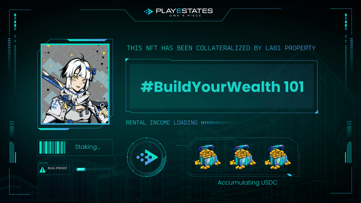 PlayEstates's tweet photo. NFTs backed by up to 10x property value, daily earnings, and more. This is your chance to access one-of-a-kind utility through our Genesis launch.

Win a guaranteed spot: https://t.co/sKuKWQ6E8v

Build Your Wealth 101 with PlayEstates

Step 1: Reveal property post mint
Step 2: Stake your Citizen NFT
Step 3: Claim USDC dividends every day
Step 4: Purchase more PNFTs
Step 5: Claim additional USDC every day

Tag someone you want to Build Your Wealth with below for a chance!