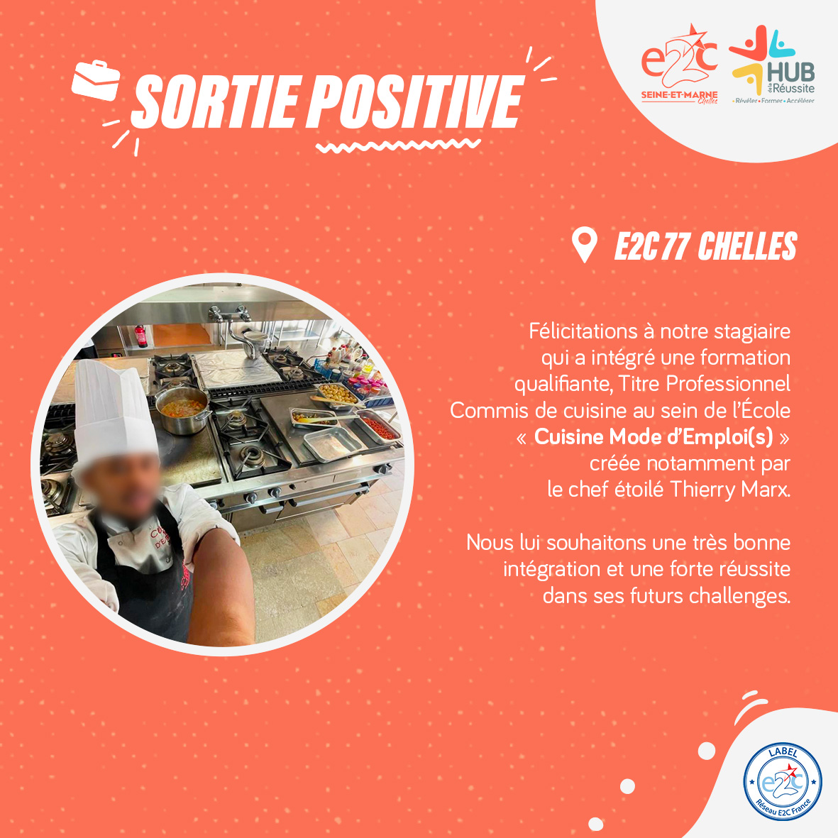 👏🏻 [#Réussite #E2C] Félicitations à notre stagiaire de l'#E2C77 #Chelles qui a intégré l'École « Cuisine Mode d'Emploi(s) » créée par le chef étoilé Thierry Marx

Même s'il ne souhaite pas montrer son visage, nous savons qu'il est super content d'avoir trouvé sa voie ☺️