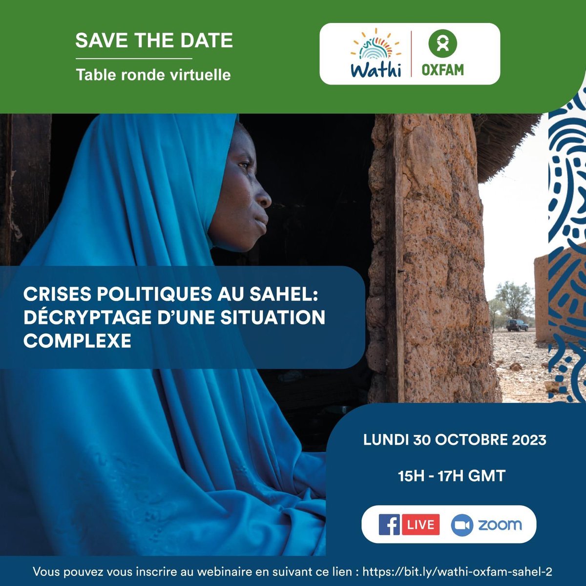 📣 Le Think tank citoyen de l'Afrique de l'Ouest – WATHI, en partenariat avec Oxfam au Sénégal, a l’honneur de vous inviter à une table ronde virtuelle sur le thème : 'Crises Politiques au Sahel: Décryptage d’une situation complexe'.

🅸🅽🆂🅲🆁🅸🅿🆃🅸🅾🅽 ⤵️⤵️⤵️