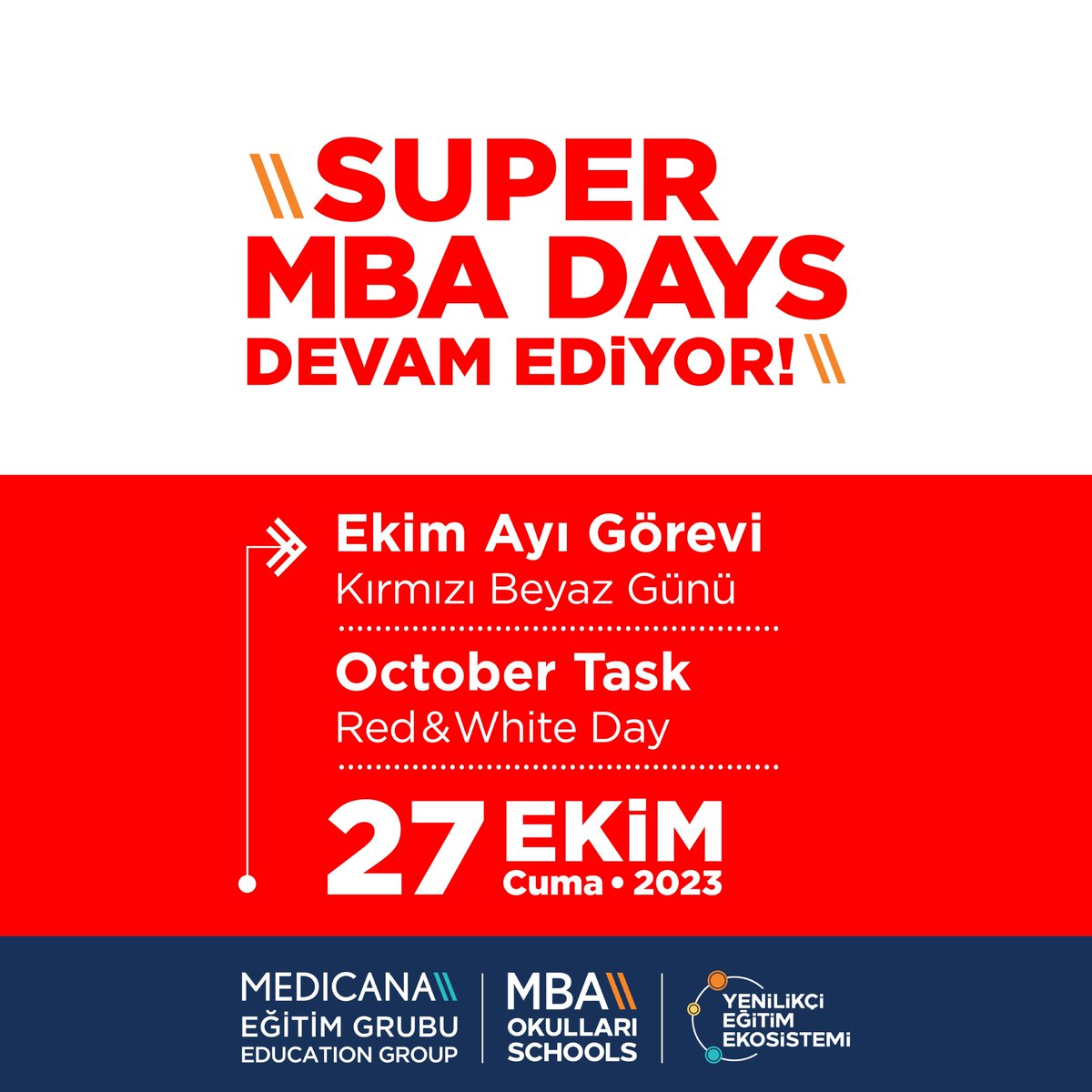 SUPER MBA DAY DEVAM EDİYOR!
 
Öğrenci Senatolarımızın belirlediği tasarım görevleri çerçevesinde öğrencilerimizin yaratıcı ifade gücünü yepyeni bir boyuta taşıyacağımız tasarım ve fikir görevleri MBA'de devam ediyor.