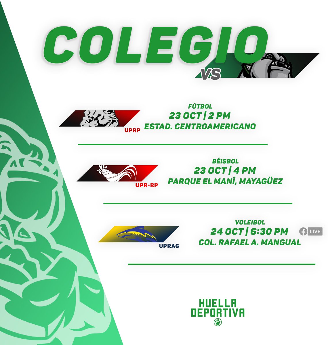 DeportivaHuella's tweet photo. 🗓️: Le presentamos los eventos deportivos locales de esta semana. 

¡Apoya a los tuyos! 🐶 https://t.co/KY1jC6XcCV