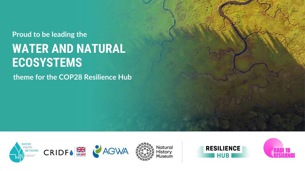 🌊 We're Thrilled to Lead at @COP28_UAE!💧🩵 @WaterYouthNet is proud to take the helm of the #Water and #Natural #Ecosystems theme for the #COP28 #Resilience Hub. 🩵💧🙌 Let's make COP28 a pivotal moment for #Climate resilience and a #Sustainable #Future! 💧🌍💪