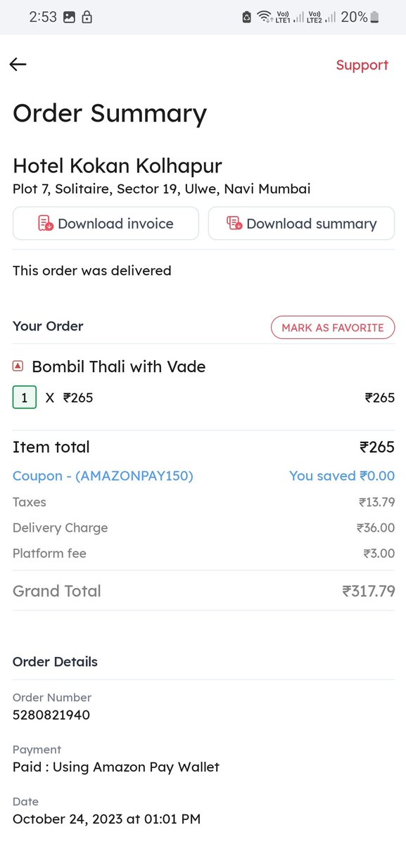 KnowSayali's tweet photo. Disappointing experience with @Zomato! Ordered Bombil fry thali with vade, but didn't receive the main element "vade". Support team kept transferring my chat for over an hour, and executive Ayushi abruptly ended it without resolution. Poor customer service. 🙁
@zomatocare https://t.co/KHLyaRwJNs