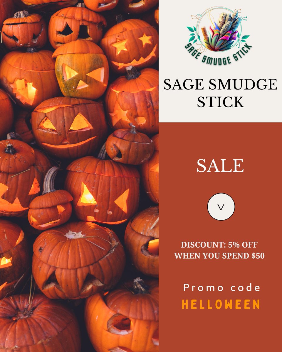 Score spooky savings this Halloween! 🎃 5% off $50+ with code HELLOWEEN. Shop now and treat yourself! 👻

#FestiveEbayFinds #FestiveEtsyFinds #Ebay #Etsy #HalloweenDiscount #SageBundle #Sage #Smudge #SmudgeStick #SageSmudgeSticks #EstySeller #EbaySeller #EstyShop #EbayShop