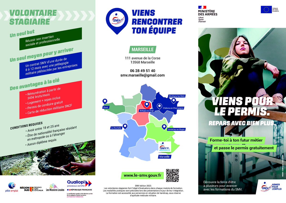 #1jeune1solution ➖26 ans, peu, pas diplômé/e.  le-smv.org est un dispositif militaire destiné à favoriser l'accès à l'emploi durable des jeunes : soft skills, permis B, #formation,#emploi à la 🗝️@poleemploi_paca <a href="/pe_marseille14/">diego bonnardel</a> #smv