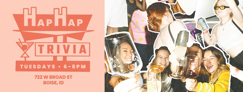 idguideofficial's tweet image. Today at @haphaplounge #Boise Oct. 24
Trivia Night at Hap Hap Lounge!🍸
-every Tuesday!
A uniquely themed Trivia event, the chillest lounge vibes, and the best cocktails for you to enjoy. Gather your most clever buds (up to 6 in a team).