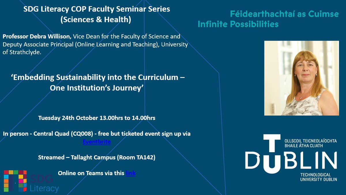 Thanks to <a href="/SDGliteracy/">SDGliteracy</a>  <a href="/PatriceBehan/">Patrice Behan</a> <a href="/OliviaFreeman96/">Olivia Freeman</a>  for a wonderful presentation <a href="/WeAreTUDublin/">TU Dublin / OT Baile Átha Cliath</a> by Prof. Debra Willison <a href="/UniStrathclyde/">University of Strathclyde</a> on embedding sustainability in the curriculum #TUDublinSustainability