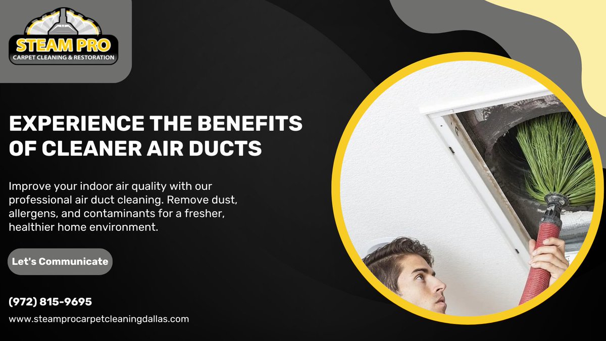 SteamProDallas's tweet image. Breathe Easier and Fresher! 🌬️ Experience the Benefits of Cleaner Air Ducts. Say goodbye to dust and allergies with our expert service.

☎: (972) 815-9695
🌐: steamprocarpetcleaningdallas.com/air-duct-clean…
#airductcleaning #ductcleaning #CleanAirDucts #BreatheFresh #steamprocarpetcleaningdallas