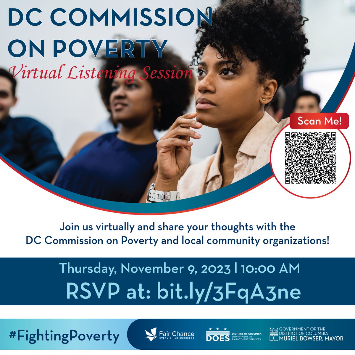 Share your thoughts with the DC Commission on Poverty and local community organizations! Join us virtually on Thursday, November 9, 2023, from 10:00 AM to 12:30 PM for an interactive listening session and have your voice heard! Register for the event HERE eventbrite.com/e/dc-commissio…