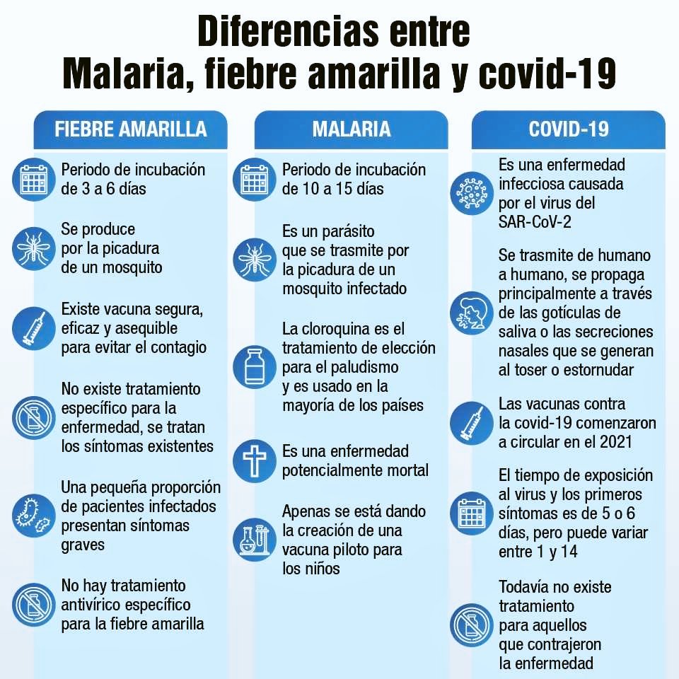 #24Oct || #ATENCION ¿Sabes cuales son las diferencias entre la #Malaria #FiebreAmarilla #COVID19?

#DigesaludFANBCuidaTuSalud