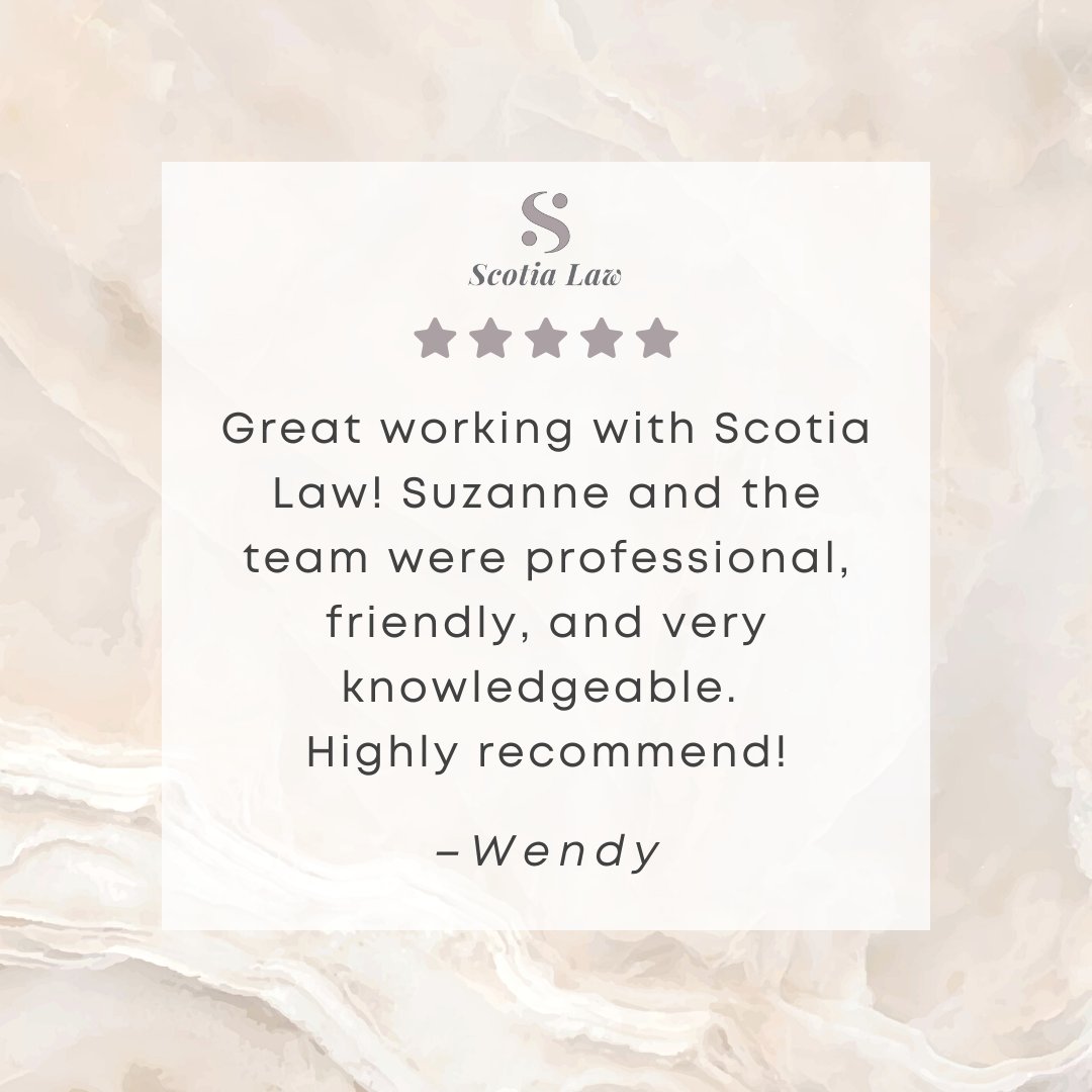 #testimonialtuesday At Scotia Law, we use our legal expertise to create agreements that best serve our clients' needs. We're so happy you had such a good experience working with us, Wendy!

#halifax #dartmouth #lawfirm #lawyers #probatelaw #realestatelaw #familylaw