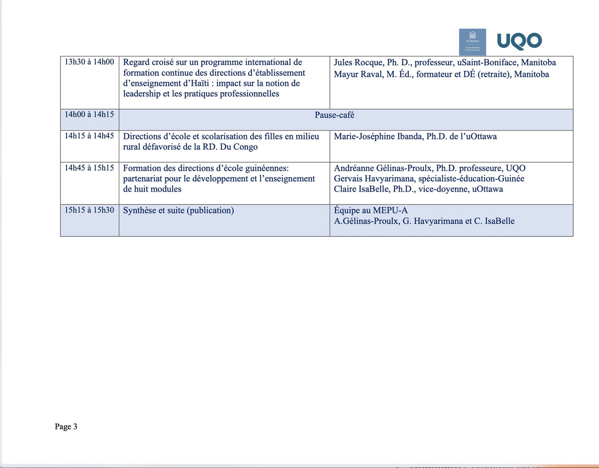 Symposium : Formation des directions d’école à l’international : défis, enjeux et espoir. Pour recevoir le lien Zoom, veuillez envoyer un courriel à touj20@uqo.ca.