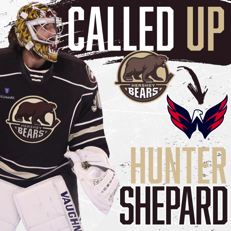 The <a href="/Capitals/">Washington Capitals</a> have recalled goaltender Hunter Shepard from Hershey. Goaltender Clay Stevenson has been loaned to the Bears. Good luck, Shep!