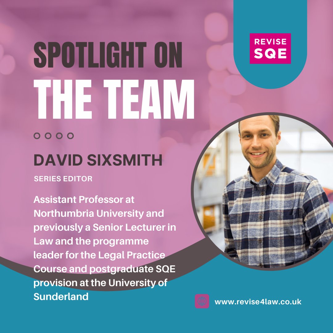 Revise SQE is a team effort, bringing together some of the most qualified legal educators and publishing professionals to devise a unique series of books and ebooks for SQE1.

Meet David, Series Editor, Assistant Professor at Northumbria University.  

#SQE1 #ReviseSQE