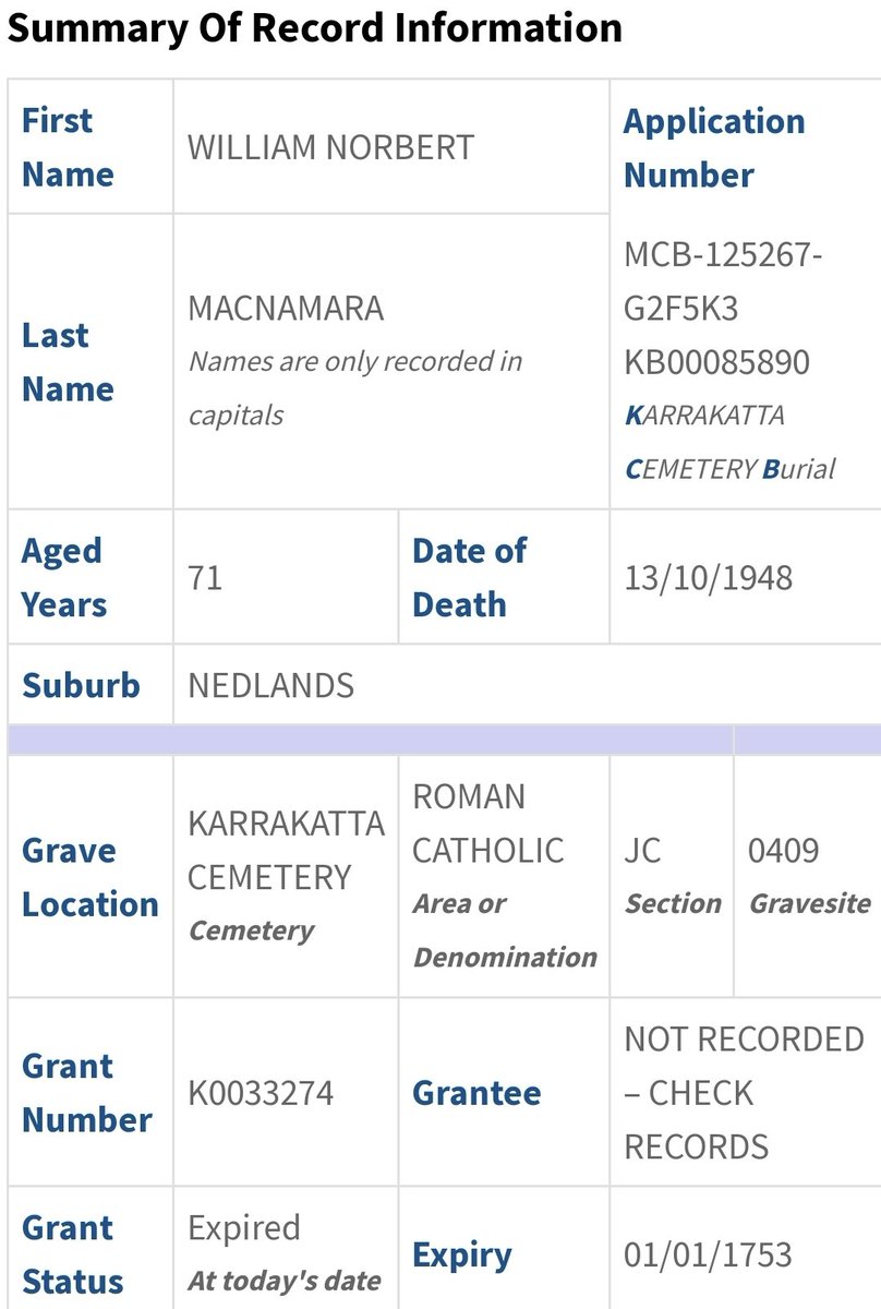 likely how he became a Sapper.
Curiously, his age on enlistment into #WW1 was 38, placing his stated #WW2 enlistment age well under his actual.
Further investigations on the #WesternAustralian🇦🇺 metro cemeteries board #MCB found MacNamara passed away in 1948, aged 71, placing
3/