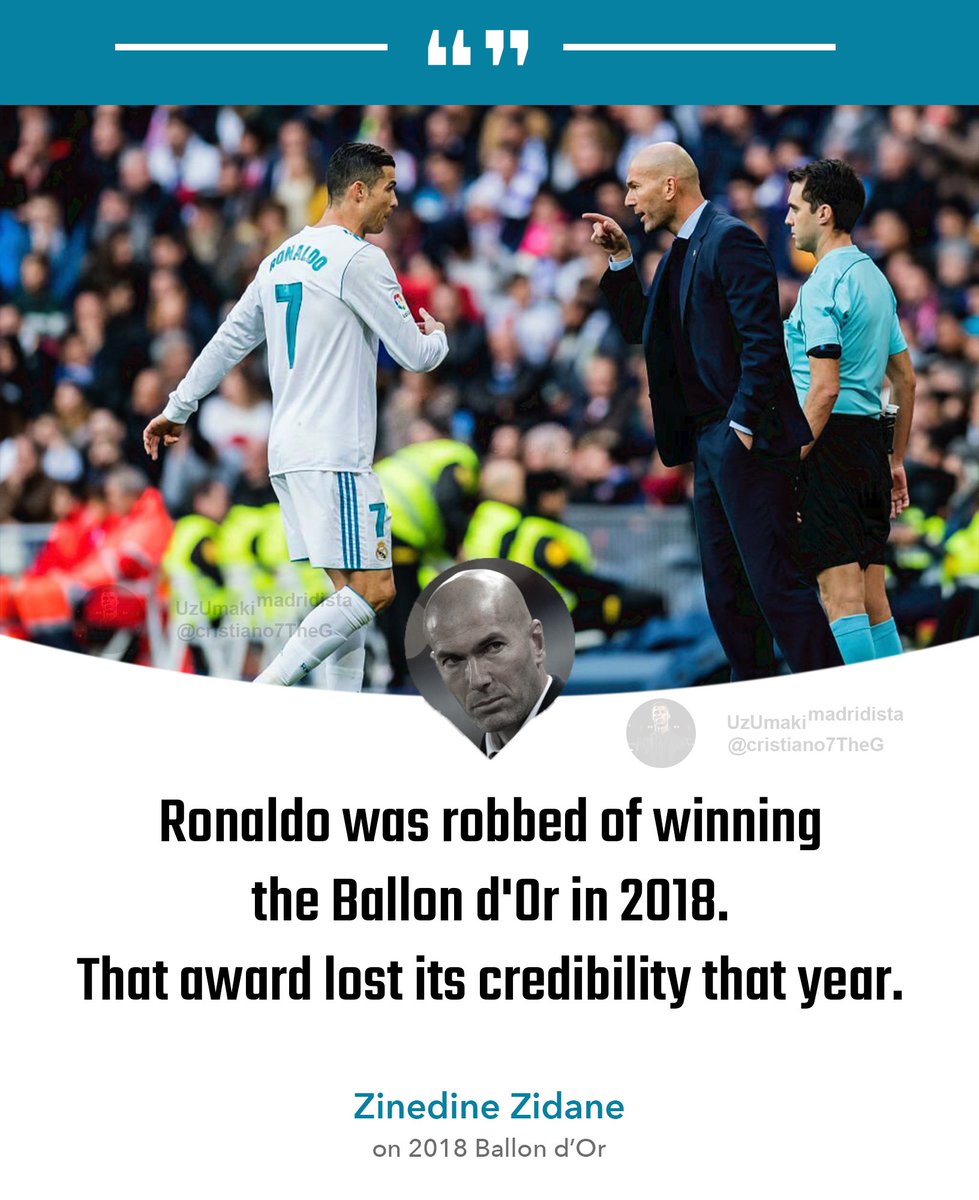 🚨🇫🇷 Breaking : Zinedine Zidane Shares His Thoughts on the Ballon d’Or :

🎙️ Reporter : “Who do you think will win the Ballon d'Or this year?”

🗣️ Zidane : “I really don't care about who will win or not. This award lost its credibility back in 2018. Not many people really care