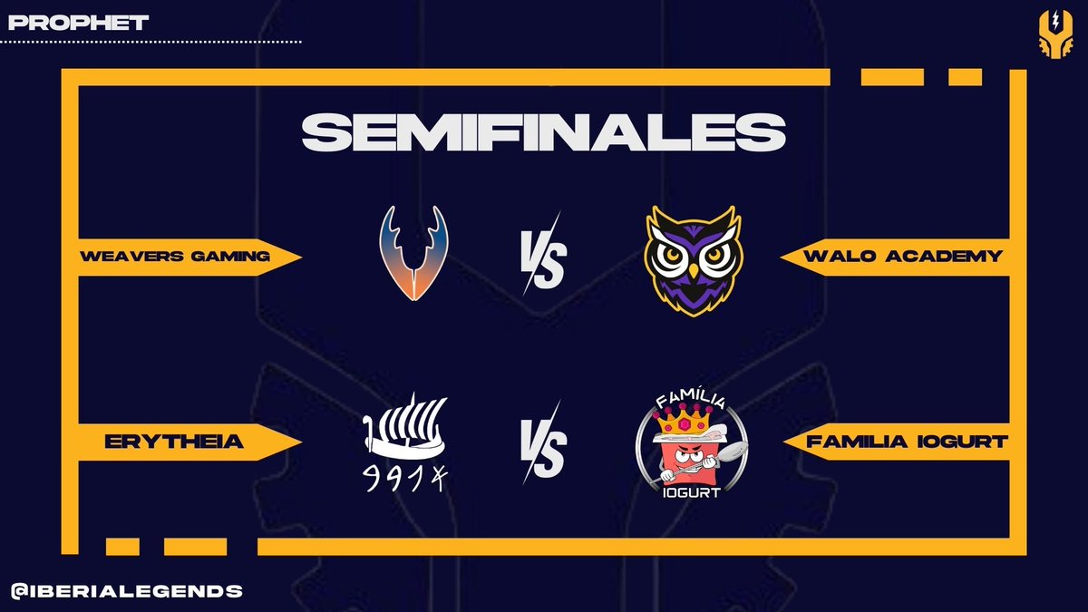 Y por ultimo en la Prophet, los partidos disputados serán, en primer lugar  <a href="/GamingWeavers/">Weavers Gaming</a>  vs  <a href="/WaloESP/">WALO ESPORTS</a>  que sera el domingo 29. Y en segundo lugar se enfrentarán  <a href="/ErytheiaEsports/">ERYTHEIA ESPORTS ⛵</a>  contra  <a href="/FamiliaIogurt/">Família Iogurt</a>  el sabado 28 a las 22:00h y se podrá ver en nuestro canal de twitch. Eso