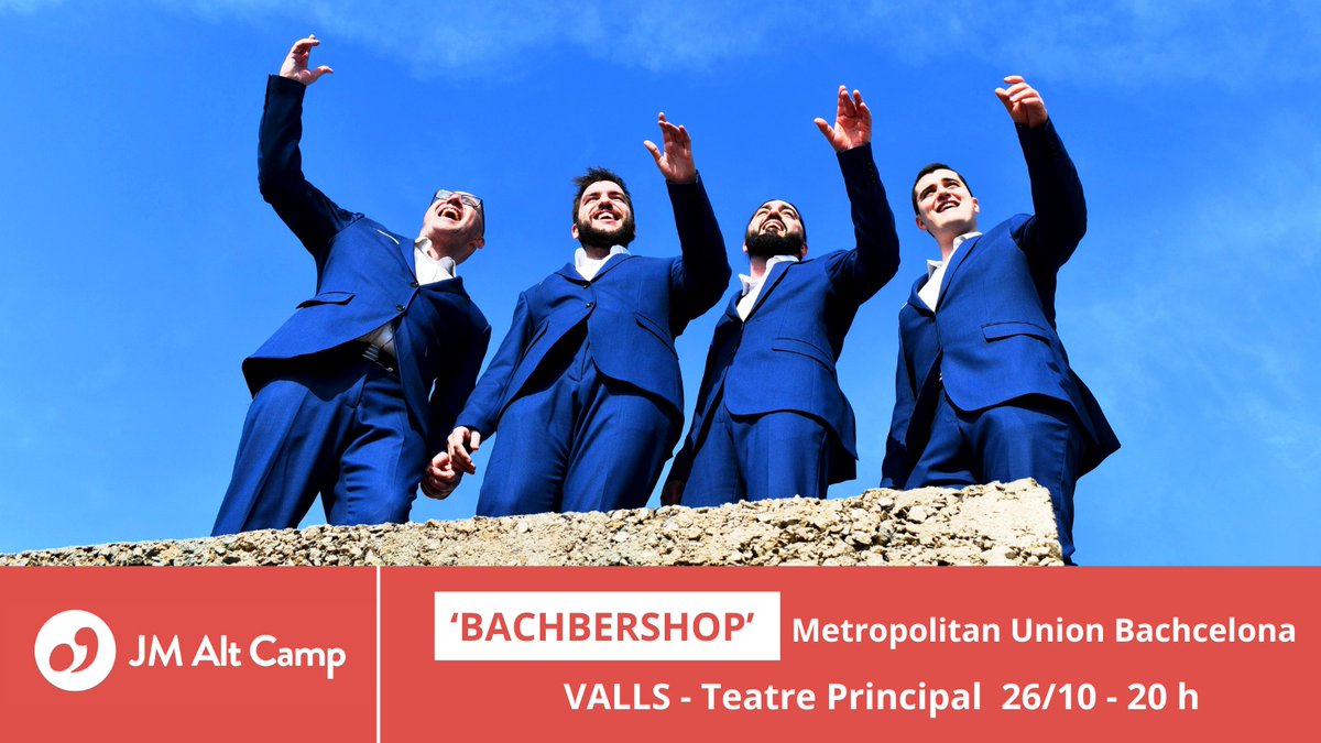 Amics Música Valls (@nitsdeclassics) on Twitter photo 💇♂️L'estil 'barbershop' arriba dijous! El quartet Metropolitan Union Barcelona porta 'Bachbershop'!
📍Teatre Principal #Valls
🗓 26/10 - 20 h
🎟 shorturl.at/dtETX
<a href="/germandelariva/">German de la Riva</a> <a href="/JoanMasSoler/">Joan Mas Soler</a> <a href="/moralesqci/">Мorales & CIA 🎗</a> <a href="/JMCatalunya/">Joventuts Musicals de Catalunya</a> <a href="/VallsAjuntament/">Ajuntament de Valls</a> <a href="/CulturaValls/">Cultura Valls</a> <a href="/Dipta_cat/">Diputació de Tarragona</a> #acapella 💇♂️L'estil 'barbershop' arriba dijous! El quartet Metropolitan Union Barcelona porta 'Bachbershop'!
📍Teatre Principal #Valls
🗓 26/10 - 20 h
🎟 shorturl.at/dtETX
<a href="/germandelariva/">German de la Riva</a> <a href="/JoanMasSoler/">Joan Mas Soler</a> <a href="/moralesqci/">Мorales & CIA 🎗</a> <a href="/JMCatalunya/">Joventuts Musicals de Catalunya</a> <a href="/VallsAjuntament/">Ajuntament de Valls</a> <a href="/CulturaValls/">Cultura Valls</a> <a href="/Dipta_cat/">Diputació de Tarragona</a> #acapella