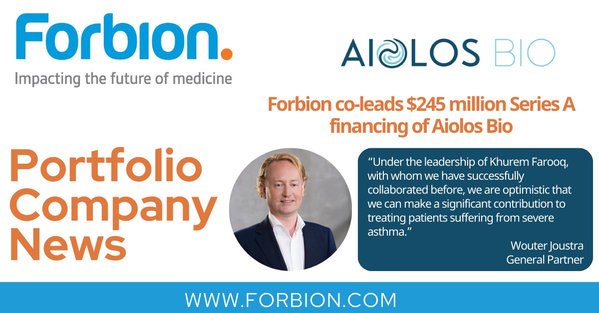 Forbion has led a $245 Million Series A financing in Aiolos Bio. Read more about it forbion.com/en/news/forbio… #financing #lifesciences #venturecapital #biotech #portfoliocompany