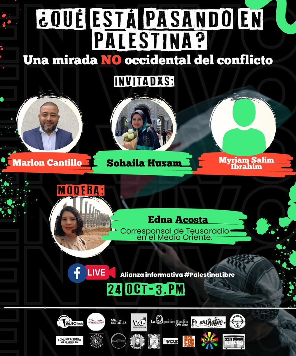 #AlianzaInformativa #PalestinaLibre 

El mundo ha sido testigo del genocidio del pueblo palestino mediante ataques de las fuerzas israelíes. Así que nos hemos unido alrededor de la 𝗔𝗹𝗶𝗮𝗻𝘇𝗮 𝗜𝗻𝗳𝗼𝗿𝗺𝗮𝘁𝗶𝘃𝗮 𝗣𝗮𝗹𝗲𝘀𝘁𝗶𝗻𝗮 𝗟𝗶𝗯𝗿𝗲. Les invitamos mañana a las 3PM