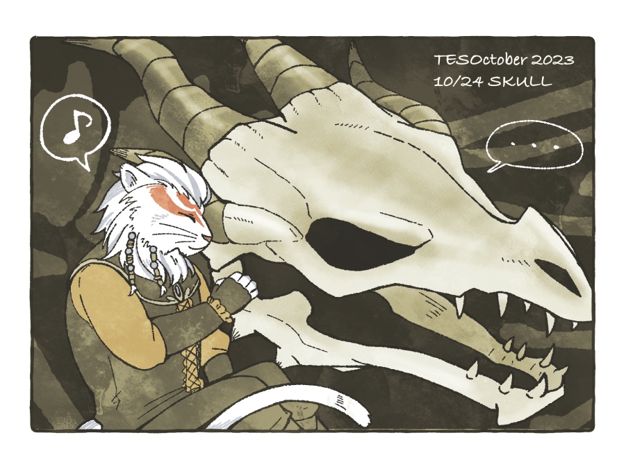 #TESOctober 
Day22−24 Skull
骨好き死霊術師猫と憧れのドラゴンボーン