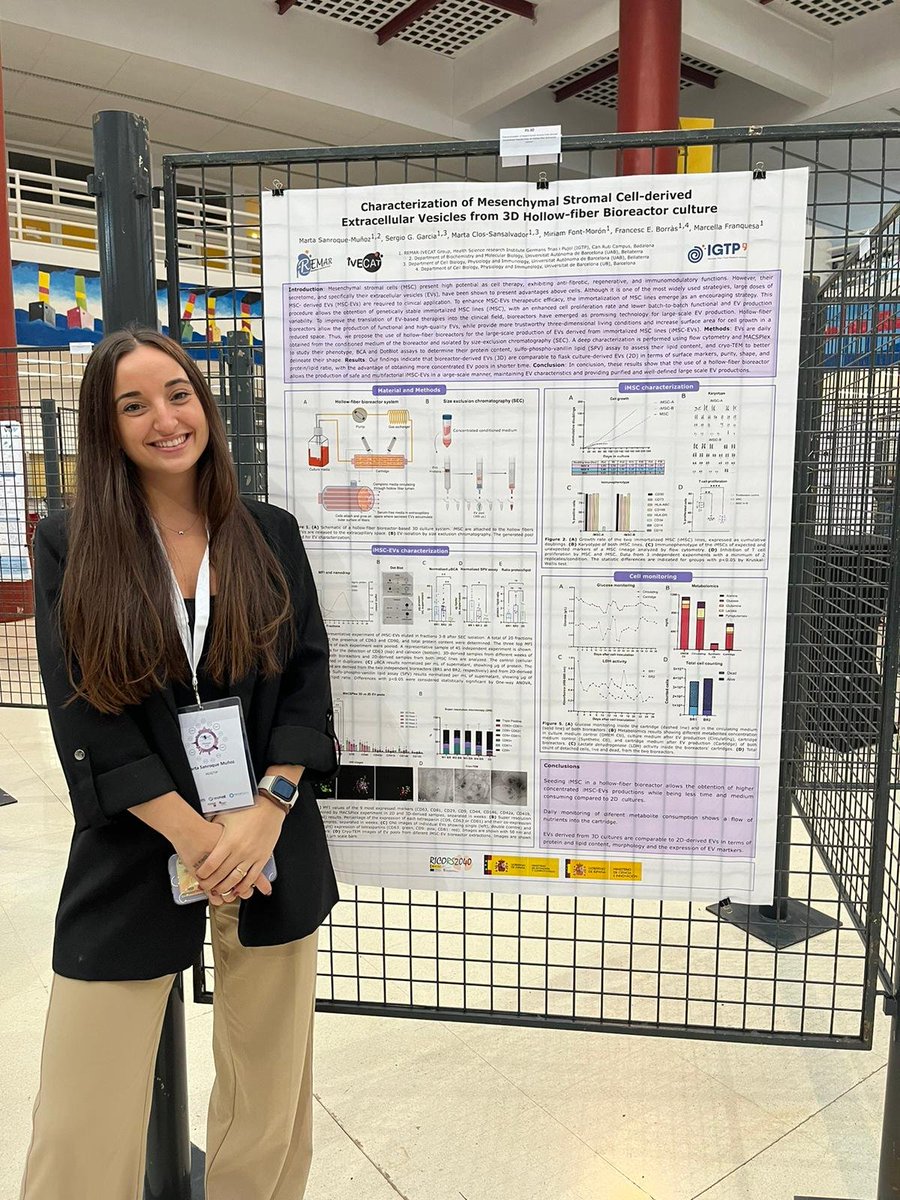 ivecat_igtp's tweet photo. Our PhD student Marta Sanroque will be presenting a poster today at the #MOVE symposium about bioreactor production of EVs.
Don't forget to check it out if you are interested in large-scale production! @gei https://t.co/OX4RE8qehw