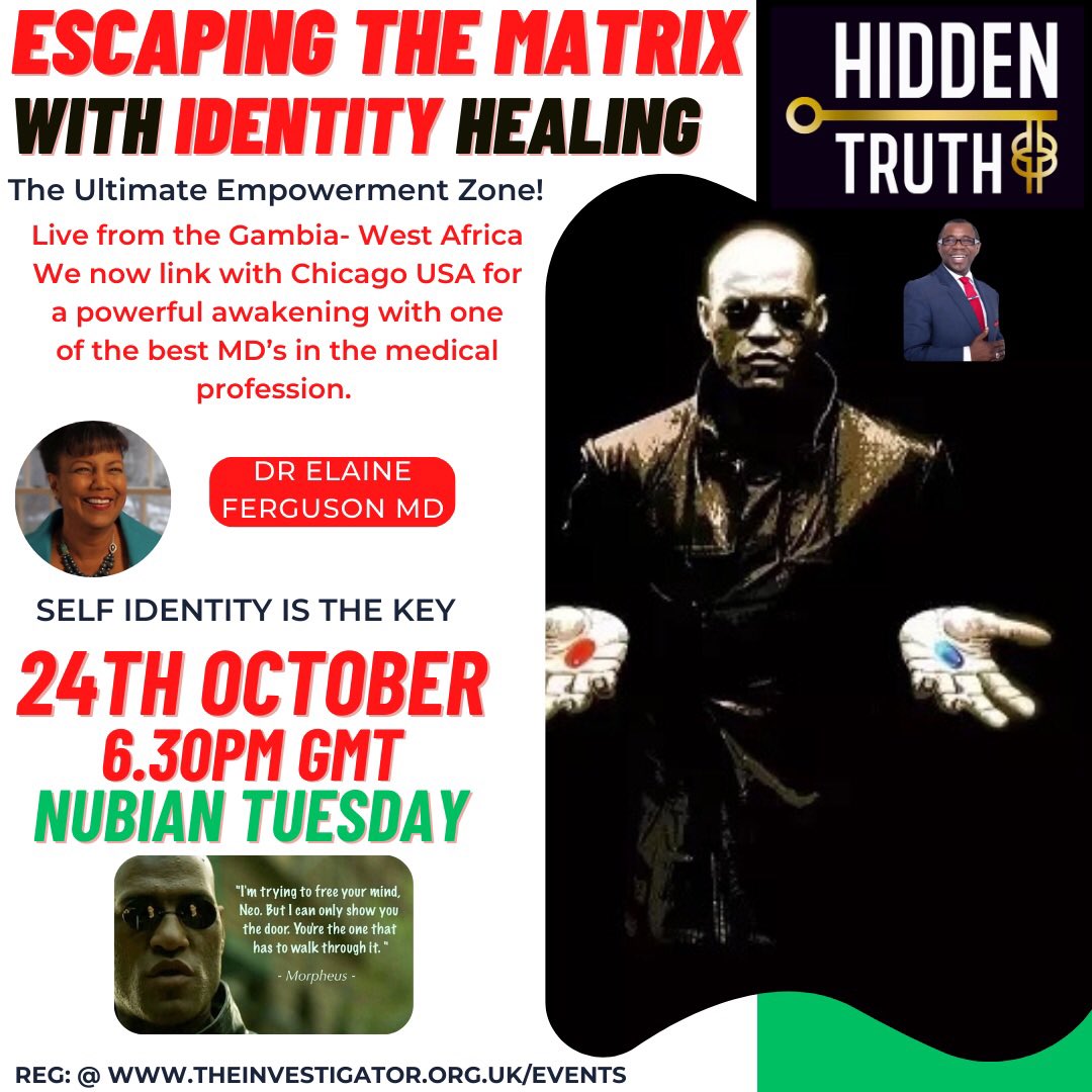 Tonight!

Nubian Tuesday will be GLOBAL three way!

CHICAGO USA
THE GAMBIA
UNITED KINGDOM!

Dr Ferguson- This will be an exceptionally brilliant educational night! Plus musicology by Queen Semerah Killingbeck, you know it’s going to be lit!
Register @ wwwtheinvestigator.org.uk/events