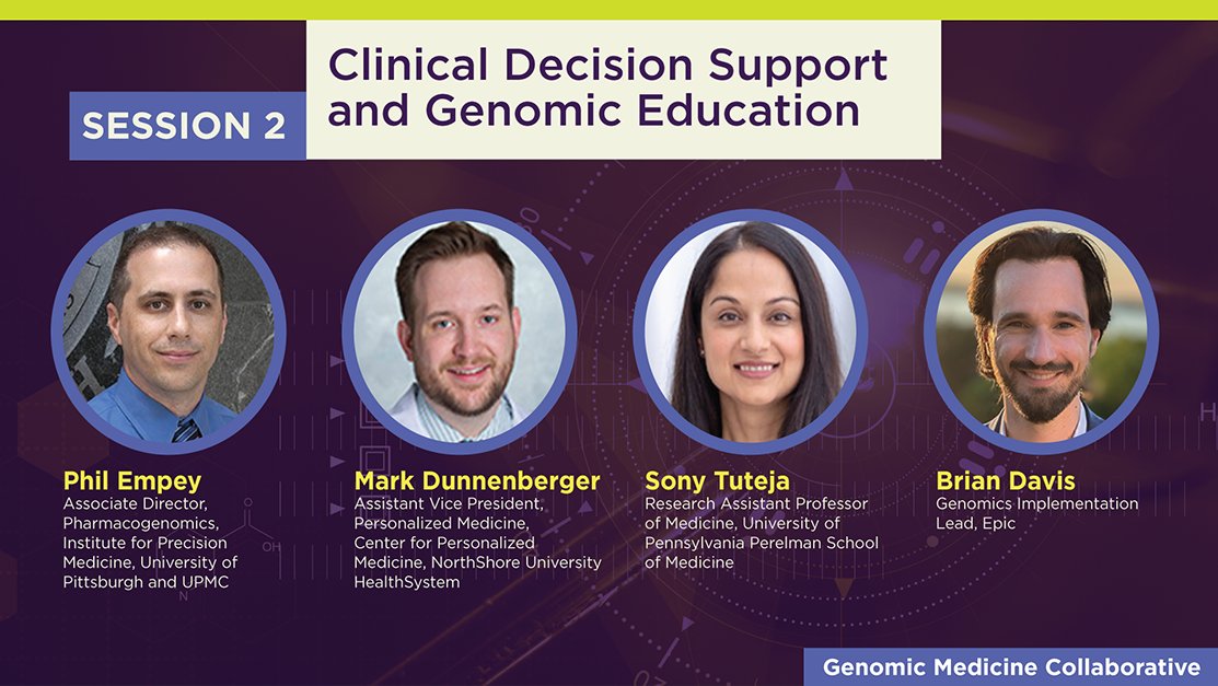 .<a href="/philempey/">Philip Empey</a> from <a href="/pittpharmacy/">Pitt Pharmacy School</a> and <a href="/iPrecisionMed/">Precision Medicine</a> Associate Director for #PGx, is participating at the Genomic Medicine Collaborative at <a href="/connectedmed/">Connected Medicine (CCM)</a> today to discuss “Clinical Decision Support and Genomic Education” alongside co-panelists. View agenda: info.connectedmed.com/l/689353/2023-…