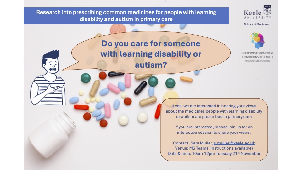Neurodevelopmental_conditions_research@WMS (@neurores_wms) on Twitter photo If you care for someone with a #learningdisability or #autism, please consider joining a session below to share your views on medication prescribed in primary care. This will help inform #research being led by our colleagues <a href="/KeeleUniversity/">Keele University 🐿️</a>. If you care for someone with a #learningdisability or #autism, please consider joining a session below to share your views on medication prescribed in primary care. This will help inform #research being led by our colleagues <a href="/KeeleUniversity/">Keele University 🐿️</a>.