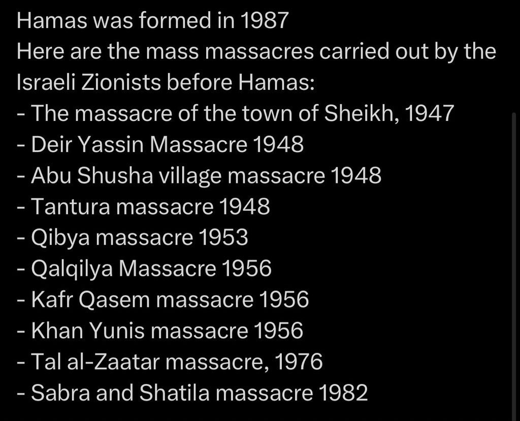 <a href="/piersmorgan/">Piers Morgan</a> These are the mass massacres carried out by the Israeli Zionist, 39 years before Hamas was formed.

Do you condemn Israel, <a href="/piersmorgan/">Piers Morgan</a>?