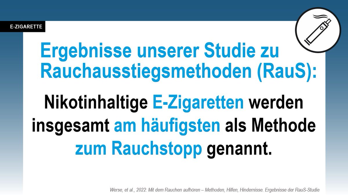 Die #eZigarette ist als Rauchentwöhnungsmethode bei einer Vielzahl von Raucher:innen angekommen. Gelingt es uns, dieses Potenzial zu nutzen, senken wir die Raucher:innenquote in den kommendenJahren massiv.  #Aromen #TobaccoHarmReduction