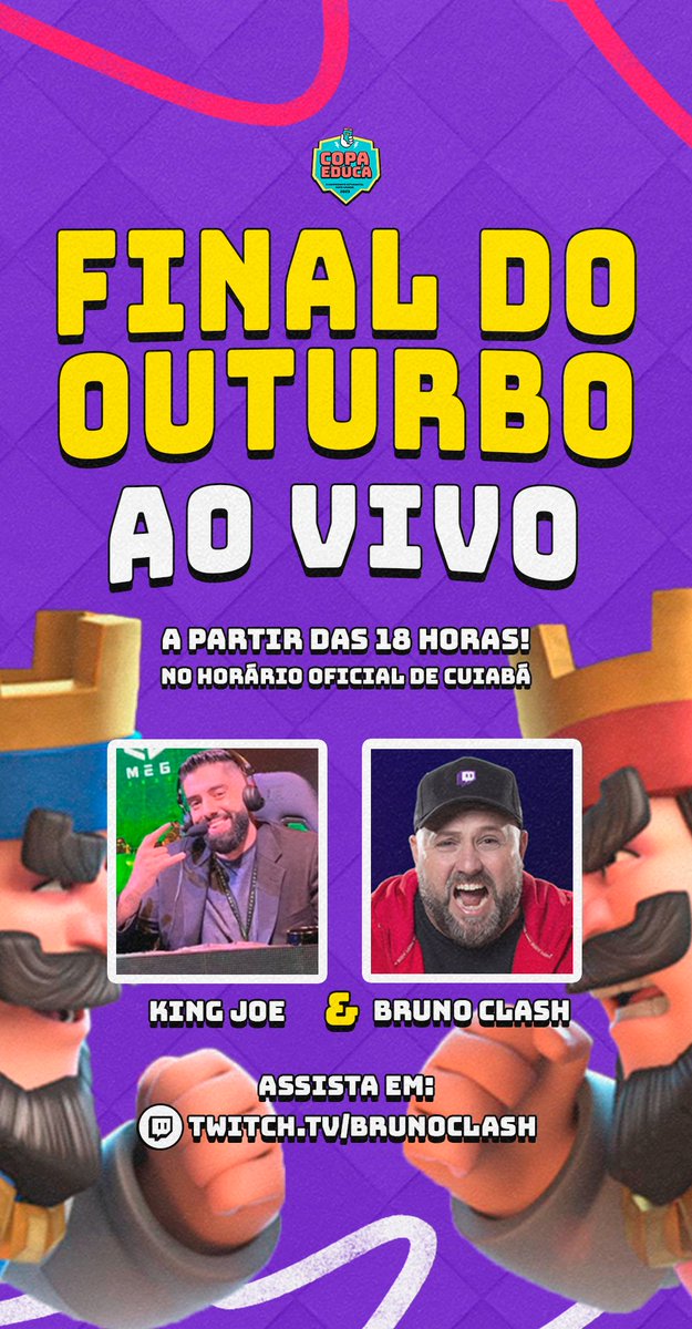 CopaEducaMT's tweet photo. 🏆 Final Mensal da COPA EDUCA
Prepare-se para a emoção máxima! Chegou a hora da grande final mensal. Os torneios foram intensos, e agora, o vencedor está a apenas algumas batalhas de distância de conquistar o título de campeão mensal. 

📅 HOJE, 24/10/2023
🕒 Horário: às 18h00 https://t.co/o7B2hLoj5Y