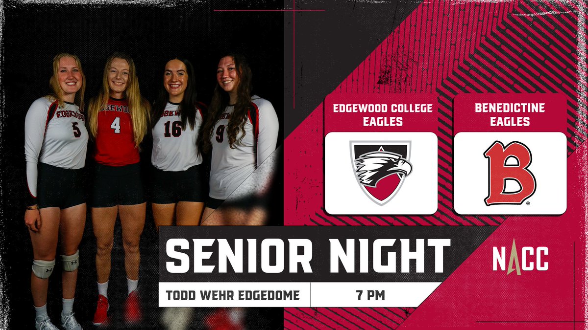 Tonight is Senior Night and MAISL Night in the Edgedome!

🏐 @ECEagles_VB vs Benedictine
🏐Todd Wehr Edgedome | 7 PM

Live Links - EdgewoodCollegeEagles.com/coverage
Digital Program - EdgewoodCollegeEagles.com/programs